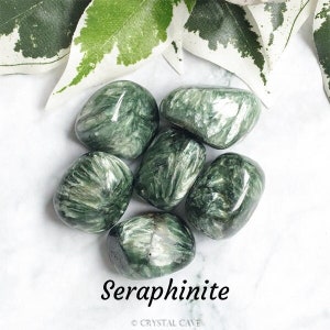 Seraphinite Crystal Tumbled Polished Gemstone / Angels Healing Nature / Smooth Round Boulder Pebble Serafina Green Chlorite Gem Clinochlore