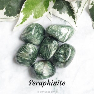 Seraphinite Crystal Tumbled Polished Gemstone / Angels Healing Nature / Smooth Round Boulder Pebble Serafina Green Chlorite Gem Clinochlore image 1