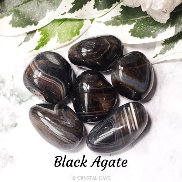 Black Agate Crystal - Tumbled Stone Polished Gemstone / Protection Calming / Rock Gem Achat Meaning Rio Grande do Sul Brazilië Sulemani