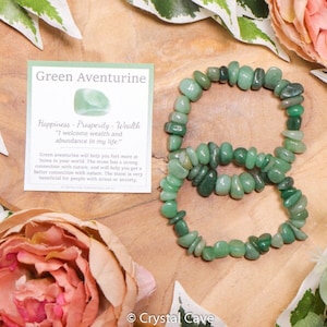 Green Aventurine Bracelet / One Size Gemstone Jewelry Stretch Stone Beads Crystal Chip Rough High Grade Quality Spiritual Rock / Wealth