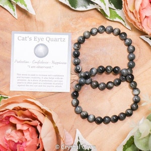 Cat&#39;s Eye Quartz Bracelet / Round Beads 8mm High Grade Quality Genuine Natural Gemstone Stone Beaded Jewelry Men Women Crystal Bead Gem Rock