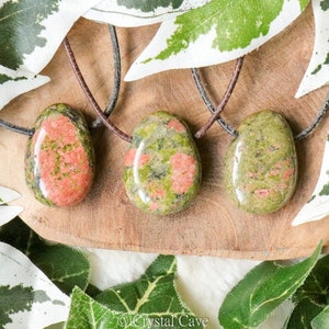 Unakite Polished Necklace Pendant - Drilled Stone Jewelery - Teardrop Bead - Gemstone Insight • Against Bad Habits • Release