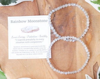 Rainbow Moonstone Bracelet / Round Beads 4mm High Grade Quality Genuine Natural Gemstone Stone Beaded Carved Jewelry Men Women Crystal Bead