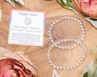 Angel Aura Edelsteen Armband / 6mm Ronde Kralen Sieraad Stenen Stretch Kogelarmband Powerbeads Mannen Vrouwen Edelstenen Bergkristal Coated