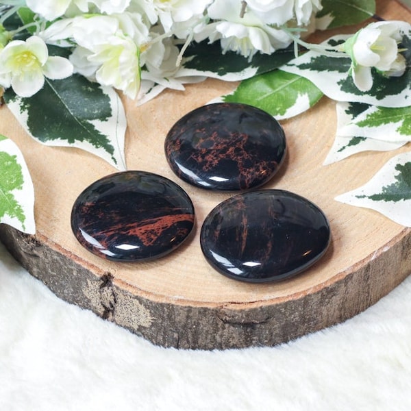 Red Velvet Obsidian Pocket Stone - Palm Stone Hand Stone Cabochon Natural Polished Crystal Gemstone Flat Disk Tumbled Healing Worry Thumb