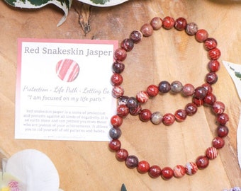 Red Snakeskin Jasper Bracelet / Round Beads 8mm High Grade Quality Genuine Natural Gemstone Stone Beaded Jewelry Men Women Crystal Bead Gem