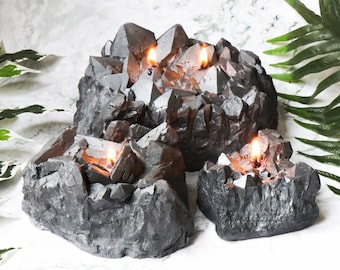 Obsidian Crystal Cluster Candle / Tealight Holder / Magic Witch Candle / Halloween / Wicca Pagan Witchcraft Ritual / Gemstone Decoration