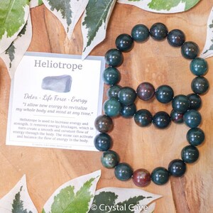 Heliotrop Edelstein Armband / 12mm Runde Perlen Schmucksteine Naturstein Stretch Kugelarmband Powerbeads Herren Damen Edelsteine Natur