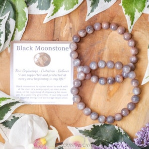 Black Moonstone Bracelet / Round Beads 8mm High Grade Quality Genuine Natural Gemstone Stone Beaded Carved Jewelry Men Women Crystal Bead