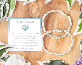 Tree Agate Bracelet / Round Beads 4mm High Grade Quality Genuine Natural Gemstone Stone Beaded Jewelry Men Women Crystal Bead Gem Green