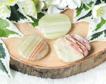 Green Aragonite Pocket Stone - Palm Stone Hand Stone Cabochon Natural Polished Crystal Gemstone Flat Tumbled Healing Gem Raw Disk Rock Onyx