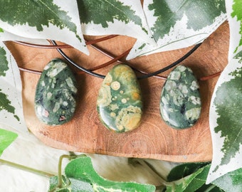 Rhyolite Necklace Pendant / Rainforest Jasper Drilled Stone Polished Crystal Jewelry Oval Bead Healing Gemstone Creativity Nature Activating