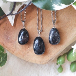 Arfvedsonite Silver Pendant - Sterling Silver 925 Necklace Ring Stone Crystal Jewelry Genuine Natural Gemstone Gift Her Him Women Men Chain