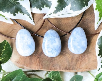 Blue Calcite Necklace Pendant / Drilled Stone Polished Crystal Jewelry Oval Rock Bead Healing Gemstone Psychic Gifts Astral Travel Dreams