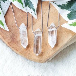 Clear Quartz Double Terminated Pendant Necklace Silver Plated Ring Stone Crystal Jewelry Gemstone Gift Her Him Rock Women Men Couple Lovers