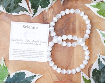 Selenite Bracelet / Beads 8mm High Grade Quality Genuine Natural Gemstone Stone Beaded Carved Jewelry Men Women Crystal Bead Real Satin Spar