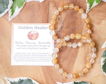 Golden Healer Bracelet / Round Beads 8mm High Grade Quality Genuine Natural Gemstone Stone Beaded Carved Jewelry Men Women Crystal Bead Gem