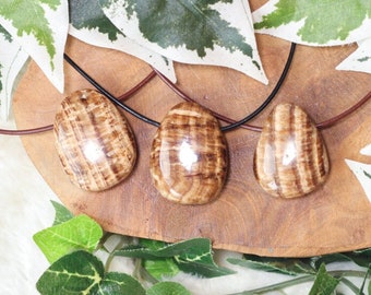 Brown Aragonite Necklace Pendant / Drilled Stone Polished Crystal Jewelry Oval Rock Bead Healing Gemstone Balance Letting Go Peru Tumble
