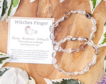 Witches Finger Tumbled Stone Bracelet Crystal / Barock Smooth Beads Genuine Gemstone Spiritual Stretchy Jewelry Men Women Maria Magdalena