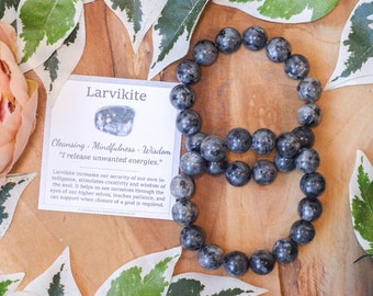 Larvikite Bracelet / Round Beads 12mm High Grade Quality Genuine Natural Gemstone Stone Beaded Jewelry Men Women Crystal Bead Gem Rock