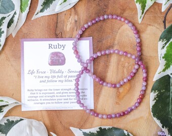 Ruby Bracelet / Round Beads 4mm High Grade Quality Genuine Natural Gemstone Stone Beaded Carved Jewelry Men Women Crystal Bead Gem Real Rock