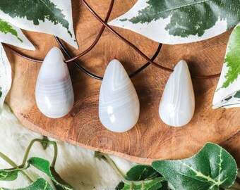 Agate Necklace Pendant / Drilled Stone Polished Crystal Jewelry Teardrop Rock Bead Healing Spiritual Gemstone Peace • Protection • Balance