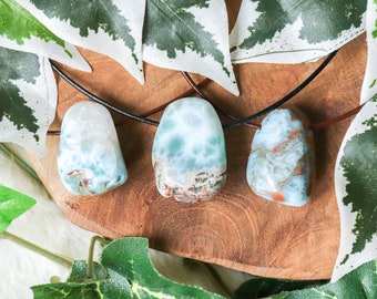 Larimar Ketting Hanger - Doorboord Stenen Sieraad Vrije Vorm Trommelsteen Blauw Gezondheidshanger - Edelsteen Rust • Vrede • Oceaan Energie