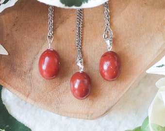 Red Jasper Pendant Necklace 925 Sterling Silver / Jewelry Gift Box Crystal Card Present for Him Her / Real Gemstone Natural Stone Gold Chain