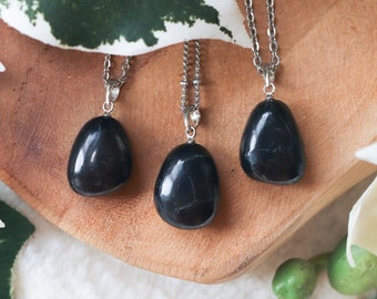 Shungite Pendant Necklace 925 Sterling Silver / Jewelry Gift Box Crystal Card Present for Him Her / Real Gemstone Natural Stone Gold Chain