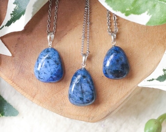 Dumortierite Pendant Necklace 925 Sterling Silver / Jewelry Gift Box Crystal Card Present for Him Her Real Gemstone Natural Stone Gold Chain