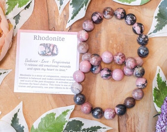 Rhodonite Bracelet / Round Beads 12mm High Grade Quality Genuine Natural Gemstone Stone Beaded Carved Jewelry Men Women Crystal Bead Gem