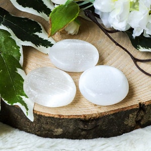 Selenite Pocket Stone - Palm Stone - Hand Stone - Cabochon Natural Polished Crystal Gemstone Flat Cuddle Tumbled Healing Gem Slab Raw Spirit