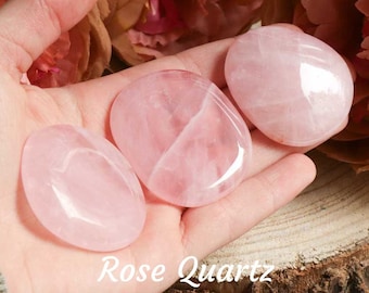 Rosenquarz-Taschenstein – Handschmeichler – Cabochon/Anhänger – Handgeschliffener Naturstein – Getrommelte, flache Scheibe