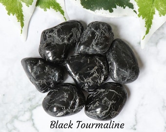 Black Tourmaline Crystal - Tumbled Stone Polished Gemstone / Protection EMF Shield Security / Libra Zodiac Root Chakra Minas Gerais Brazil