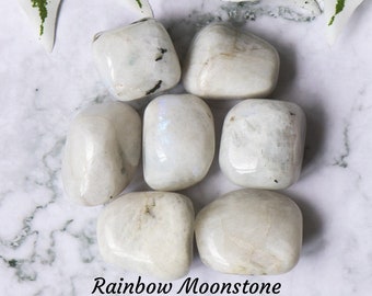 Rainbow Moonstone Crystal - Tumbled Stone Polished Gemstone / Lunar Energy Protection Fertility / Women Crown Chakra White Labradorite India