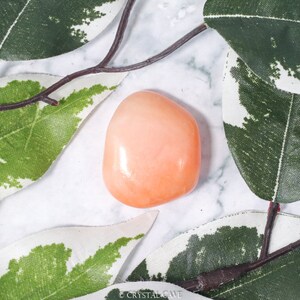 May include: A smooth, polished, peach-colored carnelian stone. The stone is heart-shaped and has a glossy finish.