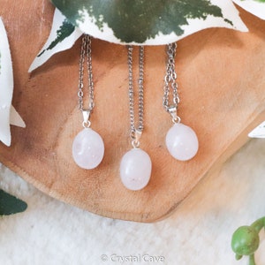 Rose Quartz Silver Pendant - Sterling Silver 925 Necklace Ring Stone Crystal Jewelry Genuine Natural Gemstone - Gift Her Him Women Men Chain