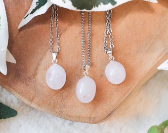 Rose Quartz Pendant Necklace 925 Sterling Silver / Jewelry Gift Box Crystal Card Present for Him Her Real Gemstone Natural Stone Gold Chain