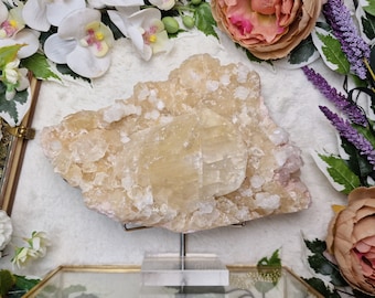 Apophyllite Calcite Cluster India / Adjustable Display Stand Geode Gemstone Interior Crystal Decoration Specimen Zeolite Chalcedony