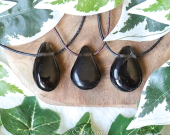 Apache Tears Obsidian Polished Necklace Pendant - Drilled Jewelery - Teardrop Rock Healing Bead - Gemstone Grief • Trauma • Protection