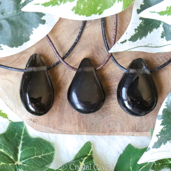 Apache Tears Obsidian Polished Necklace Pendant - Drilled Jewelery - Teardrop Rock Healing Bead - Gemstone Grief • Trauma • Protection