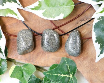 Pyrite Agate Polished Necklace Pendant - Drilled Stone Jewelry Bead Buy Smooth Pierced Crystal Gemstone - Safety • Balance • Happiness