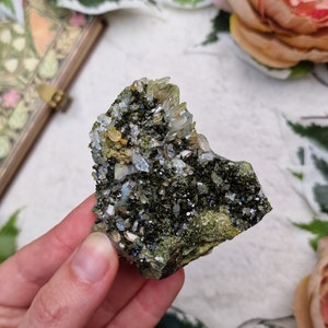Forest Epidote Cluster Turkey / Adjustable Display Stand Geode Gemstone Interior Crystal Decoration Specimen Quartz Hakkari Moss Garden