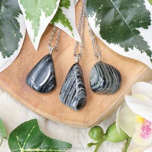 Zebra Agate Pendant Necklace 925 Sterling Silver / Jewelry Gift Box Crystal Card Present Him Her / Real Gemstone Natural Stone Gold Chain