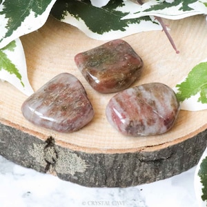 Thulite Pocket Stone - Palm Stone - Hand Stone Cabochon Natural Polished Crystal Gemstone Flat Disk Tumbled Healing Worry Rock Slab Thumb