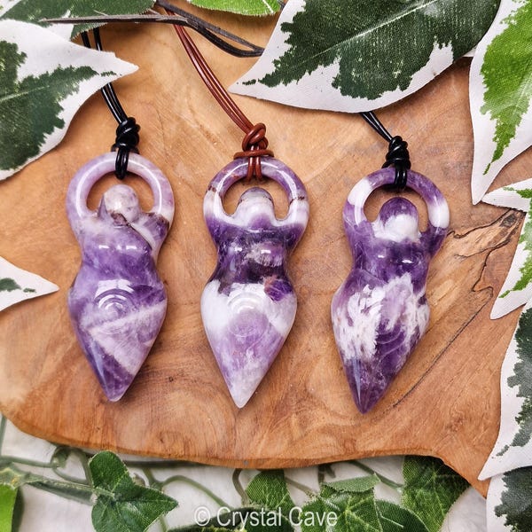 Amethyst Quartz Goddess Polished Necklace Pendant - Divine Divinity God Stone Jewelery Bead Smooth Gemstone Insight Intuition Spirituality