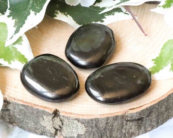 Jet Pocket Stone - Palm Stone - Hand Stone Cabochon Natural Polished Crystal Gemstone Flat Disk Tumbled Healing Worry Rock Slab Thumb
