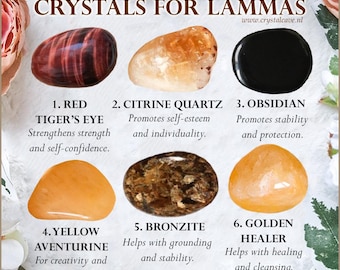 Crystals for Lammas / Red Tiger's Eye Citrine Quartz Black Obsidian Yellow Aventurine Bronzite Golden Healer / Crystal Set Kit Gift Sabbat
