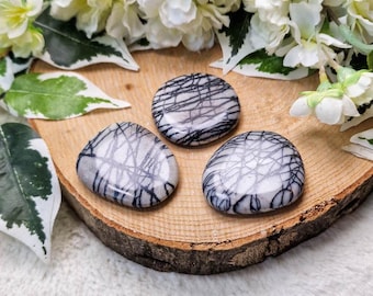 Net Jasper Pocket Stone - Palm Stone Hand Cabochon Natural Polished Crystal Gemstone Flat Tumbled Healing Gem Disk Picasso Spiderweb Rock
