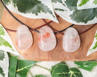 Hematoid Quartz Necklace Pendant / Drilled Stone Polished Crystal Jewelry Oval Rock Bead Gemstone Red Healer Lemurian Love Stability Support